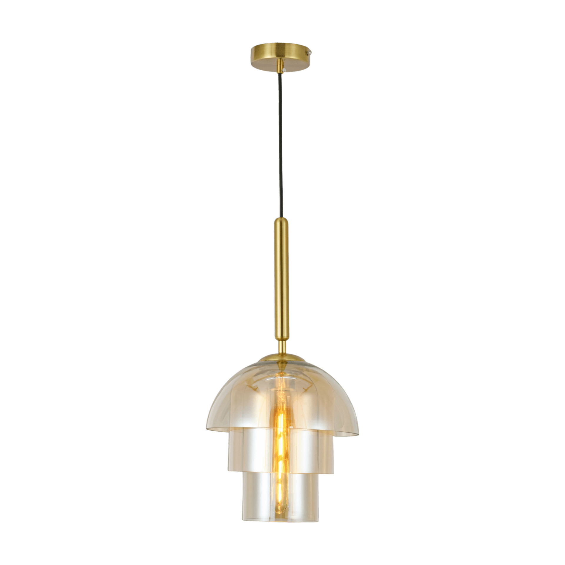 3 Layer Amber Dome Glass Brass Gold Pendant Lamp CP220