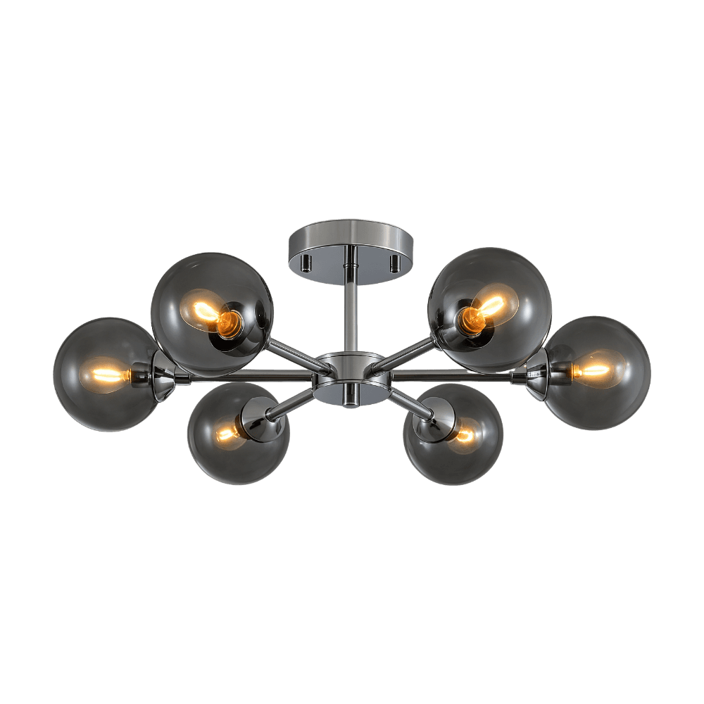 6 Arm Chrome Semi Flush Smoke Glass Chandelier CP212