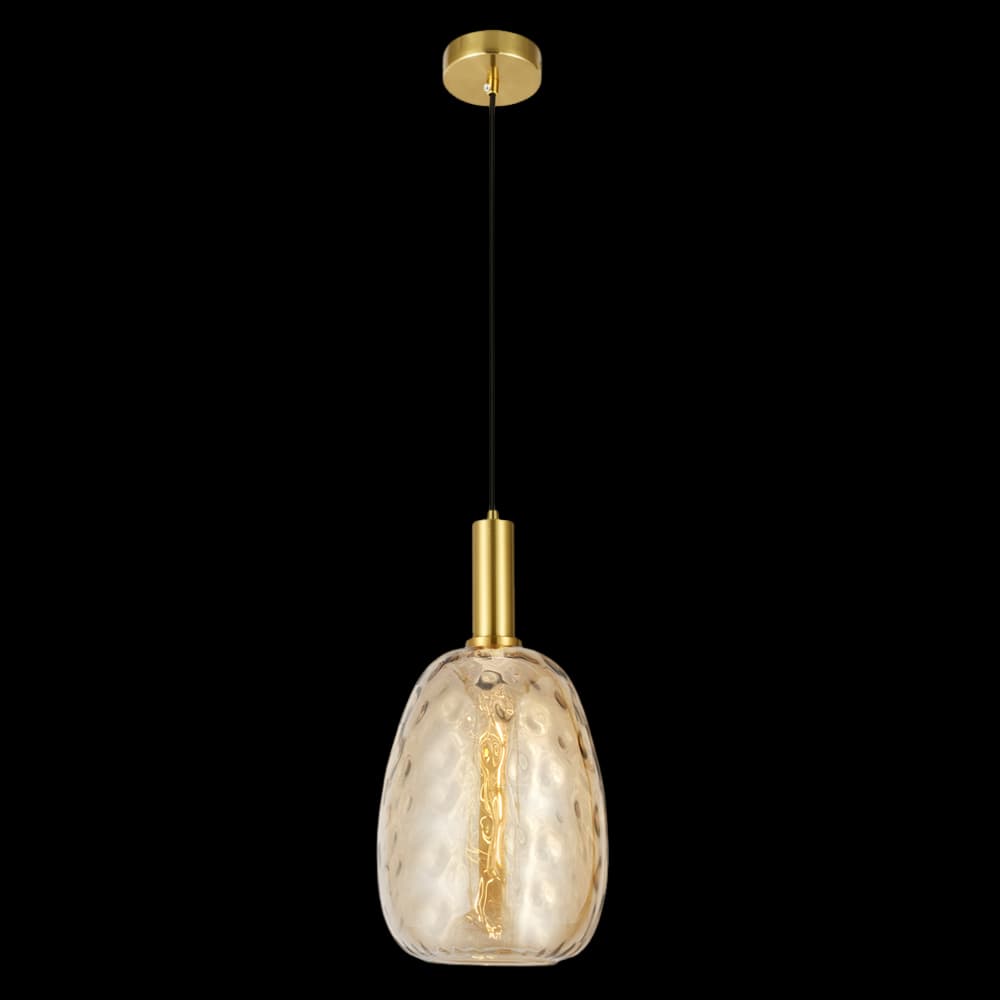 Oval Textured Amber Glass Shade Brass Gold Pendant Light CP203