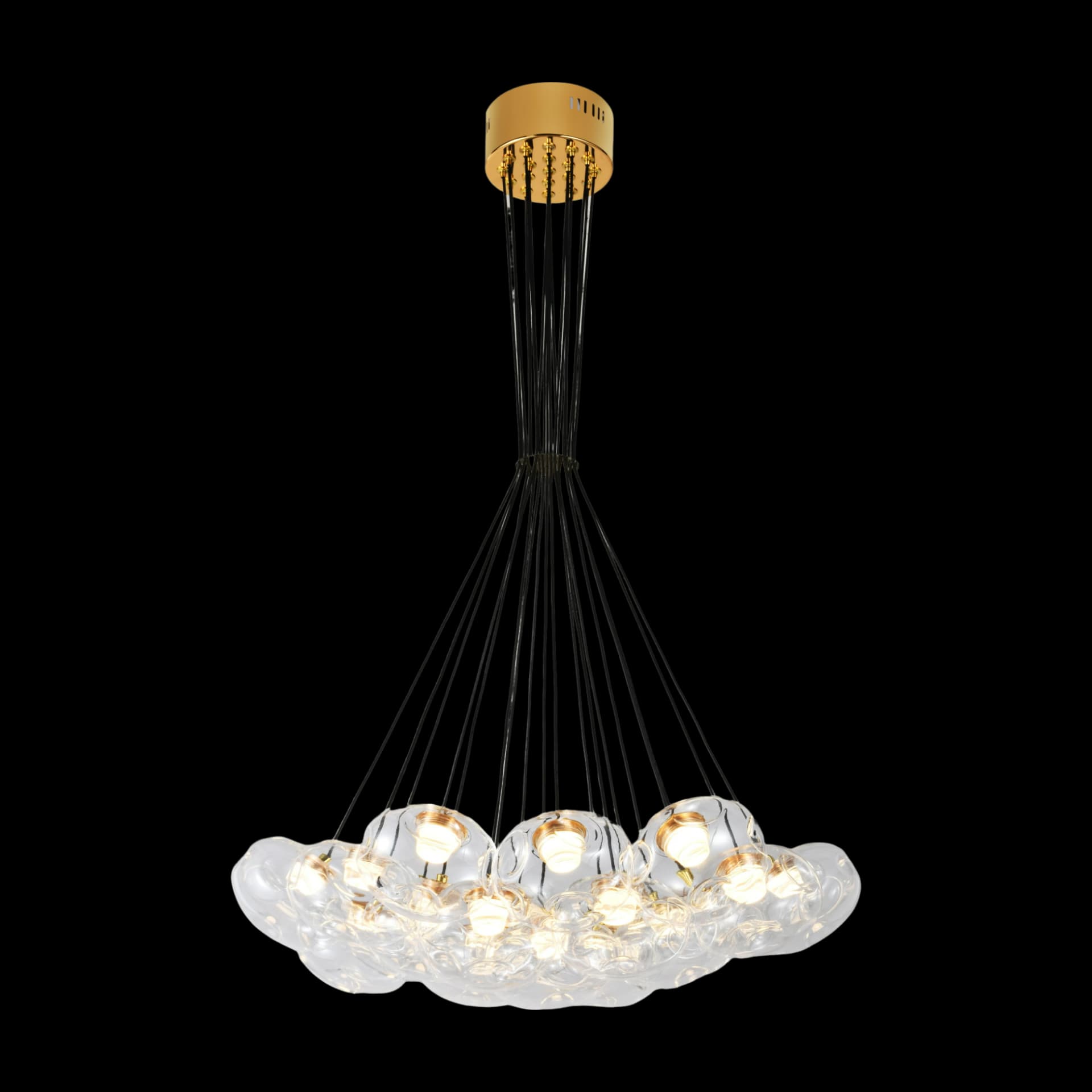 19 Light Clear Organic Glass Ball Gold Cluster Chandelier CP240