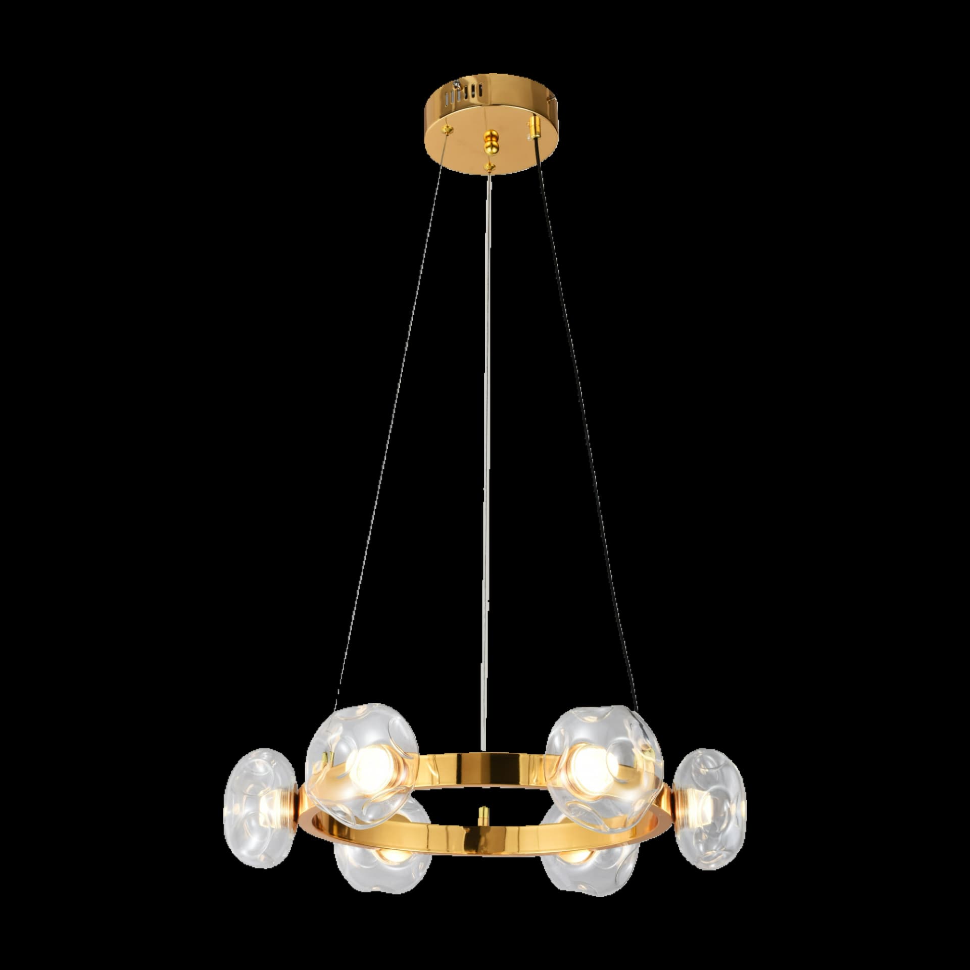 6 Light Clear Organic Glass Hanging Gold Ring Chandelier CP235