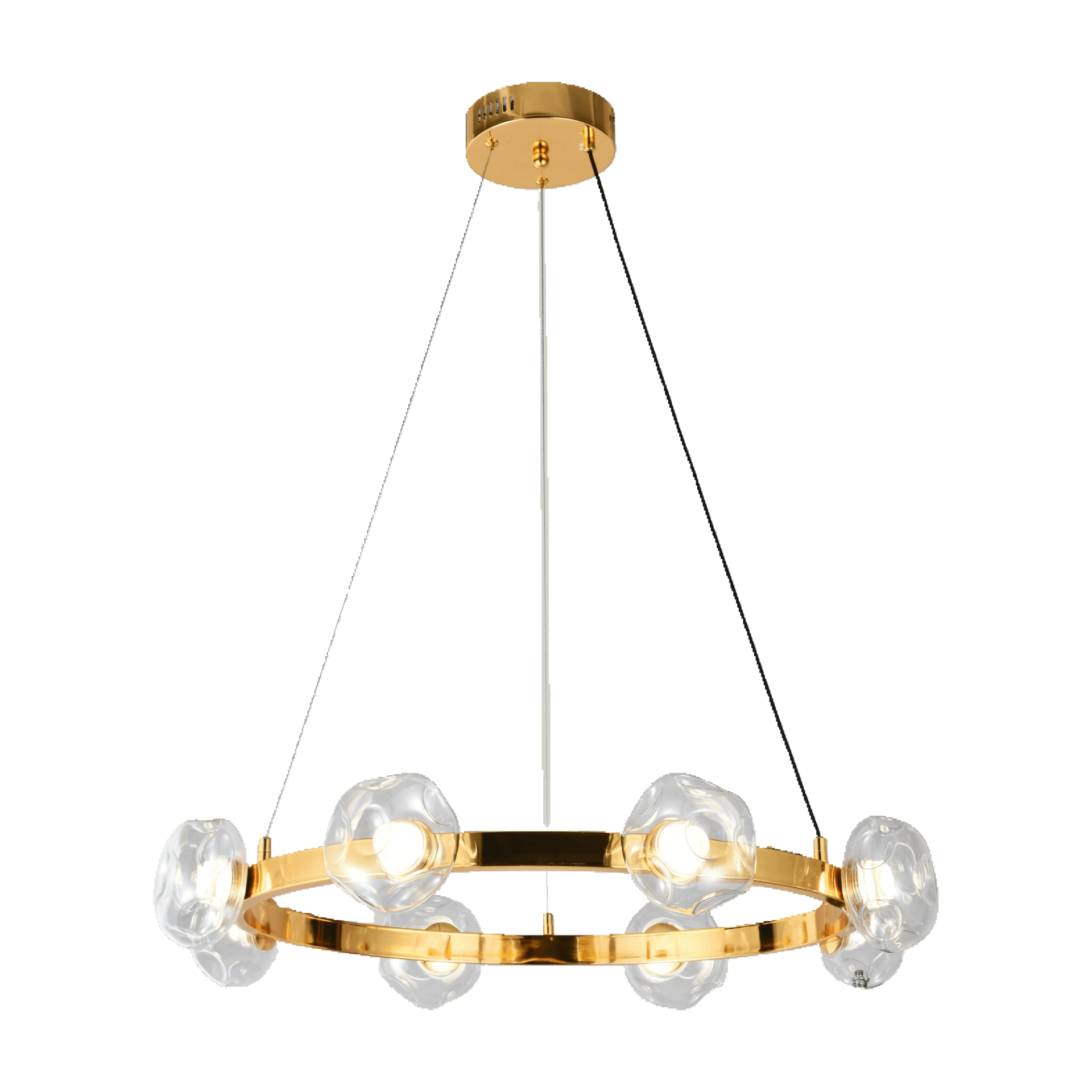 8 Light Clear Organic Glass Hanging Gold Ring Chandelier CP236